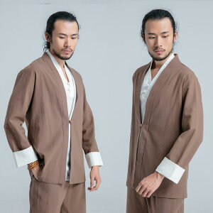 太極拳ウェア メンズ 麻素材 通気性 吸汗速乾 カジュアル 無地 武術服 練習着 運動着 上下セット リラックス 朝練用 演武用