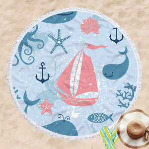 ビーチタオル UVカット 防砂 吸水速乾 マイクロファイバー 3Dデジタルプリント 丸型 大判 円形プリント ショール ストール ランチョンマット ビーチマット レジャーシート 海水浴 プール キ
