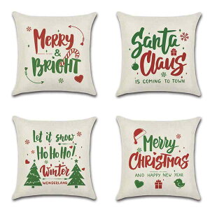 抱き枕カバー クッションカバー クリスマス パーティー お祝い 祝日 綿麻 リネン 天然素材 プリント柄 赤 緑 レッド グリーン 45cm角 正方形 インテリア ソファ リビング 寝室 部屋飾り(x2)