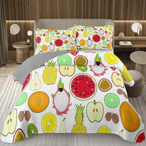寝具セット 3点セット 北欧風 おしゃれ かわいい フルーツ柄 鮮やか 3Dデジタルプリント キルティング ベッドカバー ベッドスプレッド シーツ 枕カバー オールシーズン対応