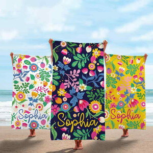 ビーチタオル バスタオル マイクロファイバー 吸水速乾 厚手 カラフル 花柄 リーフ柄 プリント プール レジャー用 70x140cm(x2)
