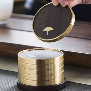 茶杯托 コースター 純銅 黒檀木 断熱 高級感 家庭用 来客用 和風 日式 おしゃれ モダン 茶器 茶道具 功夫茶具 カップ敷き 茶托 アクセサリー 6枚セット