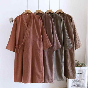 ルームウェア メンズ 通気性 抜群 軽量 快適 Wガーゼ 綿100% 薄手 春夏 和風 ガウン 浴衣 パジャマ バスローブ 湯上がり 大きいサイズ ゆったり