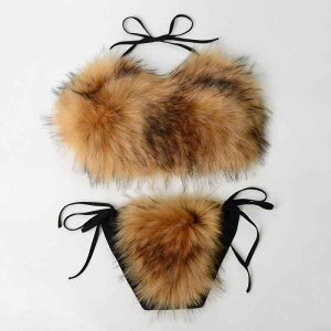 ビキニ レディース セパレート 2ピース フェイクファー バンドゥ チューブトップ ノンワイヤー パッドなし セクシー 欧米風 無地 ビーチ スイムウェア