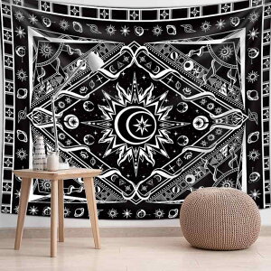 タペストリー モノクロ 日月モチーフ 壁掛け ポリエステル製 モダン シンプル 間仕切り 目隠し インテリア アート 部屋飾り リビング ダイニング 寝室 書斎 子供部屋 店舗 おしゃれ 洗濯可能