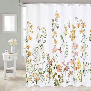 シャワーカーテン 防水 防カビ 厚手 ポリエステル デジタルプリント 植物 花柄 ボタニカル リーフ柄 モダン シンプル 北欧風 目隠し お風呂 バスルーム 洗濯可能 間仕切り スタイリッシュ