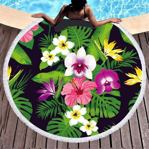ビーチタオル マイクロファイバー 吸水速乾 デジタルプリント 花柄 パイナップル柄 円形 丸型 フリンジ タッセル付き 大判 150cm 海水浴 プール レジャー おしゃれ アウトドア(x2)