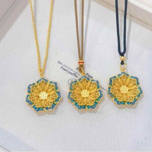 ネックレス レディース クラシックエナメル 大花モチーフ 中華風 七宝焼き フィリグリー細工 八宝羅針盤 銅製 ゴールドメッキ 電気メッキ加工