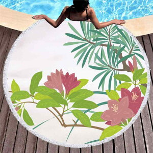 ビーチタオル 吸水速乾 マイクロファイバー 花柄 リーフ柄 エレガント 上品 3Dデジタルプリント 円形 フリンジ 大判 肌触り快適 バスタオル レジャー 海水浴 プール 旅行 アウトドア ピクニ