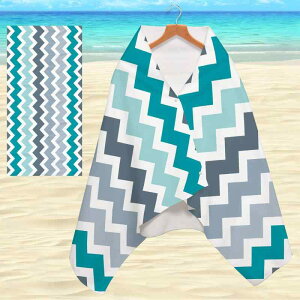 ビーチタオル 吸水速乾 軽量 マイクロファイバー 着るバスタオル ボタン付き デジタルプリント 幾何学柄 大判 ラップタオル プール 海水浴 スパ ジム お着替え(x2)