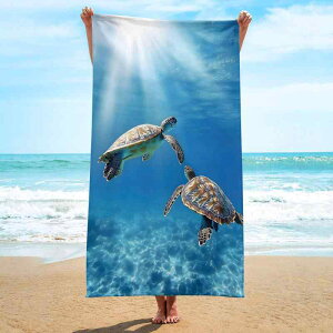 ビーチタオル マイクロファイバー 速乾 吸水 軽量 大判 プール 海水浴 レジャー アウトドア スポーツ ジム 旅行用 ショール 羽織り ウミガメ柄 ラップタオル バスタオル やわらか 肌触り 快