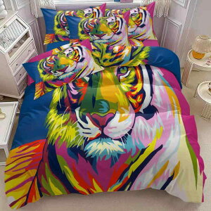 布団カバー デジタルプリント かわいい 虎柄 枕カバー 3点セット 寝具 フランネル あたたかい 肌触りなめらか マイクロファイバー キャラクター ベッドルーム用