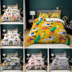 布団カバーセット 韓国風 シンプル おしゃれ かわいい 猫柄 3点セット ピーチスキン加工 肌触りなめらか 掛け布団カバー フラットシーツ 枕カバー 化学繊維 寝具 ベッドルーム