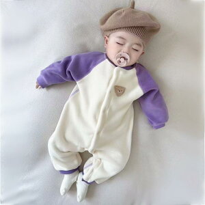 ロンパース カバーオール ベビー キッズ 男女兼用 防寒 保温 裏起毛 あったか 長袖 スナップボタン 肌に優しい縫製 A類基準 春秋冬 お出かけ 室内着 部屋着 カジュアル おしゃれ ポリエステ