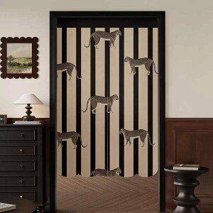 のれん 穴あけ不要 突っ張り式 ハーフ丈 間仕切り リビング 寝室 目隠し セパレート 変形デザイン 高級感 アメリカン 麻風 ファブリック 幾何学模様 植物柄