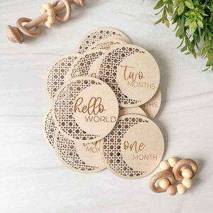 ベビーフォト 月齢プレート 赤ちゃん インスタ映え 北欧風 シンプルモダン マイルストーン 記念撮影 撮影小物 フォトプロップス 木製 ウッドプレート 天然木 ナチュラルカラー 出産祝い プ