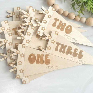 壁飾り ベビー 赤ちゃん 北欧風 木製 三角旗 マイルストーン プレート 撮影小道具 月齢フォト 記念写真 子供部屋 おしゃれ インテリア雑貨 出産祝い 誕生日 プレゼント