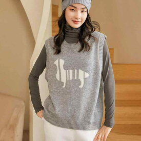 ニットベスト レディース 100% カシミヤ クルーネック 丸首 プルオーバー ゆったり ルーズシルエット 中厚手 秋冬 通勤 オフィス きれいめ カジュアル 重ね着 女性用 ジレ 袖なし