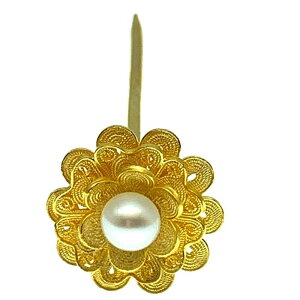 簪 レディース 髪飾り パール 花モチーフ フィリグリー細工 金メッキ 銀製 和装小物 古風 レトロ アンティーク ヴィンテージ 結婚式 成人式 卒業式 着物 浴衣 フォーマル