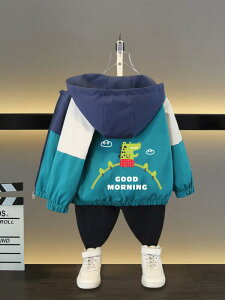 ジャケット 男の子 キッズ 春秋 恐竜柄 ウインドブレーカー 防風 フード付き 長袖 ジップアップ 中小キッズ向け おしゃれ かわいい 韓国子供服 通園 通学 ポリエステル アウター