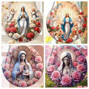 オーナメント レディース 母娘 天使 花柄 アクリル製 丸型 吊り下げ 紐付き インテリア 壁飾り 車内装飾 かわいい おしゃれ プレゼント ギフト(x2)