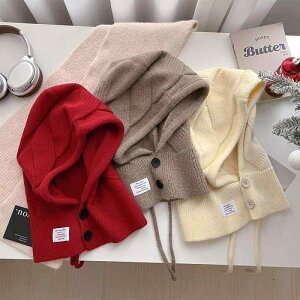 ニット帽 レディース 女性用 バラクラバ ネックウォーマー一体型 フード付き 耳まで隠れる 防寒 保温 あったか ケーブル編み アラン模様 厚手 秋冬 カジュアル シンプル おしゃれ 通勤 通学