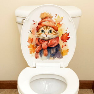 ウォールステッカー 猫 子猫 紅葉 プリント柄 おしゃれ かわいい 貼るだけ簡単 剥がせる PVC製 トイレ 浴室 バスルーム 洗面所 リビング ウォールデコレーション モダン シンプル 雰囲気アッ
