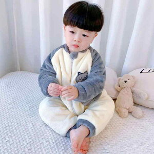 スリーパー ベビー 男の子 新生児 乳幼児 キッズ 厚手 保温 裏起毛 袖付き コーラルフリース フランネル つなぎ ロンパース パジャマ ルームウェア 冬用 刺繍入り
