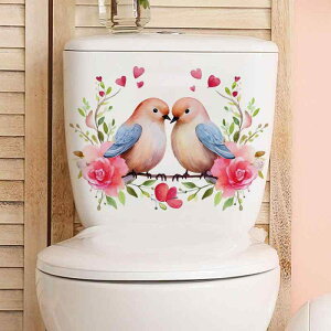 トイレステッカー バレンタイン ハチドリ ペア かわいい 貼ってはがせる 防水 便器蓋用 PVC製 モダン シンプル おしゃれ インテリア ウォールデコレーション 浴室 洗面所 水回り(x2)