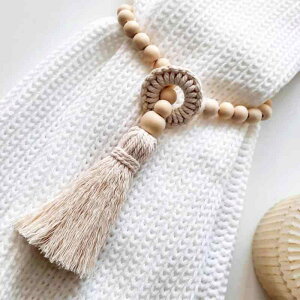 カーテンタッセル 欧米風 流蘇 タッセル ウッドビーズ 木製ビーズ コットンロープ 綿ロープ カーテン留め おしゃれなインテリア装飾 タイバック