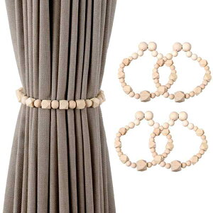 カーテンタッセル マグネット式 木製ビーズ ウッドボール 北欧 ファームハウス風 窓辺の装飾 アクセント 房掛け おしゃれ インテリア雑貨 簡単取り付け シンプル モダン