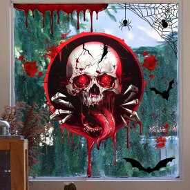 ウォールステッカー ハロウィン 両面印刷 窓用 ドクロ コウモリ ホラー 幽霊 血痕 骸骨 PVC素材 貼ってはがせる 飾り付け デコレーション 店舗 イベント グッズ バスルーム 玄関 リビング インテリア(x2)