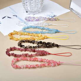 スマホストラップ 天然石 水晶 さざれ石 白 黄 ピンク 紫 紛失防止 落下防止 リストストラップ ショートタイプ スマホアクセサリー かわいい おしゃれ