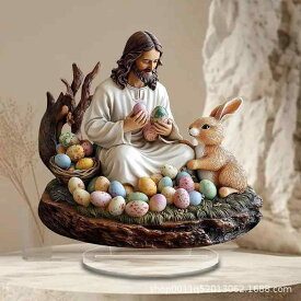 イースター 置物 2D アクリル製 卓上 オフィス インテリア ホームデコレーション かわいい 動物 オブジェ 工芸品 デスク飾り イベント装飾 輸入品 カラフル