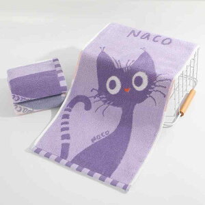 タオル キッズ 吸水 速乾 かわいい ふわふわ やわらか キャラクター フェイスタオル 家庭用 綿100% 子猫柄 ジャカード織り 洗面所 お風呂 プール パープル ピンク(x2)