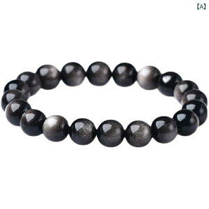 ブレスレット メンズ レディース 男女兼用 天然石 パワーストーン シルバーオブシディアン 水晶 原石 一連 数珠 アクセサリー