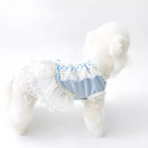 ワンピース 犬 猫用 ペットウェア 春夏 ブルー バレエ風 おしゃれ かわいい 中型犬 小型犬 ポメラニアン トイプードル ビションフリーゼ マルチーズ テディ チワワ お散歩 お出かけ