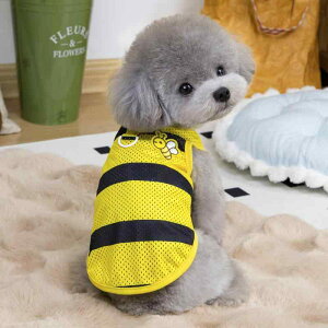 犬猫服 小型犬 猫 トイプードル ビションフリーゼ 春夏 夏用 軽量 薄手 通気性 ハーネスベスト リード付き ハチ柄 かわいい お散歩 お出かけ ポリエステル カジュアル タンクトップ 多色展開