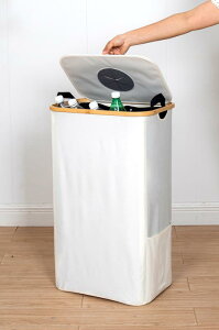 分別ゴミ箱 室内用 蓋つき 折りたたみ式 大容量 飲料ボトル ペットボトル 空き缶 回収 収納ボックス インナーバッグ付き 竹製 布製 グレー アイボリー ブラック