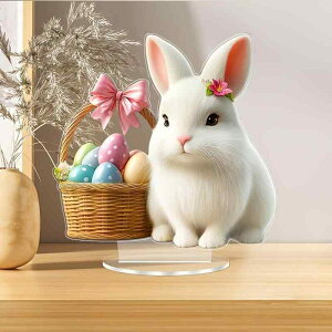 置物 イースター かわいい うさぎ 花かご付き アクリル製 アンティーク調 卓上 飾り インテリア オブジェ リビング 玄関 カフェ デスク プレゼント ギフト お祝い 誕生日 記念日