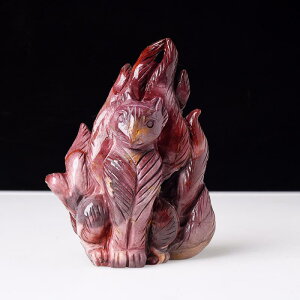 置物 天然クリスタル オーシャンジャスパー 九尾の狐 彫刻 手彫り 手磨き 原石 デスク 卓上 飾り インテリア 開運 縁結び 金運 ラッキーアイテム 風水 縁起物 おしゃれ かわいい パワースト