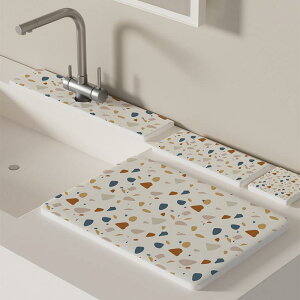 珪藻土マット 硬質 速乾 吸水 洗面所 シンク周り 蛇口周り キッチン 洗面台 カウンター テラゾー柄 おしゃれ モダン シンプル コップ置き グラス置き コースター 水切り 足拭きマット