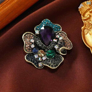 ブローチ レディース 露出防止 固定ピン レトロ アンティーク調 アメジスト フラワー ロールエッジ デザイン ジルコニア装飾 亜鉛合金 コサージュ ピンバッジ