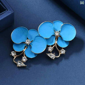 ブローチ 男女兼用 露出防止 胸元カバー ストールピン 安全ピン 胡蝶蘭 フラワーモチーフ 焼青風 七宝焼き風 釉薬 エナメル ドロップ釉 新中華風 レトロ アンティーク ヴィンテージ チャイ