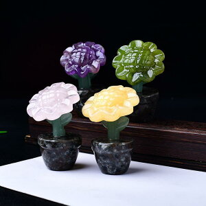 置物 天然水晶 原石 手彫り ひまわり 太陽花モチーフ リビング オフィス 卓上 デスクインテリア おしゃれな飾り オブジェ プレゼント 紫水晶 岫玉 黄玉 ラブラドライト オパール ストロベリ