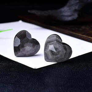 天然石 パワーストーン 黒曜石 シルバーオブシディアン ファセットカット ハート型 置物 原石 研磨 握り石 DIY ペンダント ネックレス セーターチェーン モダン シンプル アクセサリー