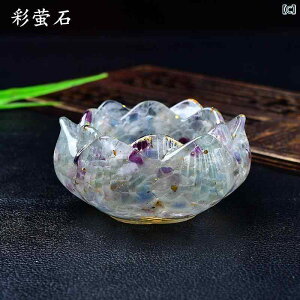 置物 天然水晶 さざれ石 レジン製 蓮型 ボウル カラフル 聚宝盆 開運招財 風水 ラッキーアイテム パワーストーン 浄化用 癒し オブジェ インテリア雑貨