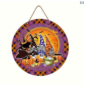 インテリア雑貨 ハロウィン 木製 円形サイン おしゃれな飾りプレート 黄楊木製 モダン シンプル 室内 壁掛け 玄関 リビング 部屋 店舗 ディスプレイ デコレーション(x2)