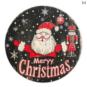 クリスマスオーナメント 北欧風 木製 丸型 サンタクロース メリークリスマス 室内装飾 ウォールデコ サインプレート 玄関 リビング モダン シンプル(x2)