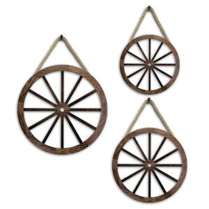 壁飾り 木製 馬車輪 ワゴンホイール アンティーク 西洋風 ガーデン 吊り下げ オブジェ レトロ インテリア雑貨 リビング 寝室 玄関 室内装飾 ウォールアート(x2)